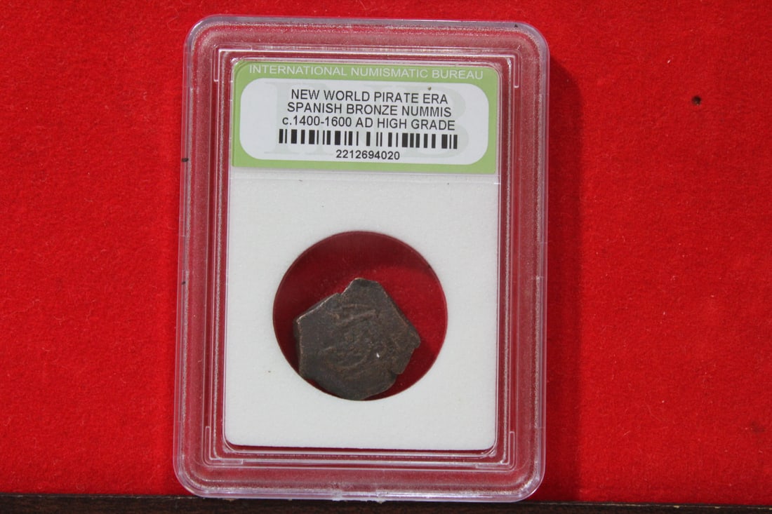 A Slabbed Spanish Bronze Nummis: High Grade - New World Pirate Era - c. 1400-1600 A.D.