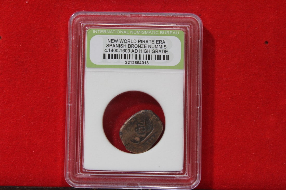 A Slabbed Spanish Bronze Nummis: High Grade - New World Pirate Era - c. 1400-1600 A.D.