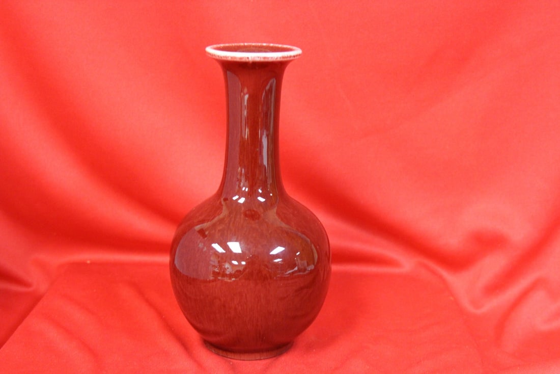 A Song De fu or Ok Blood Chinese Bottle: Signed on the bottom - 6 3/4" tall