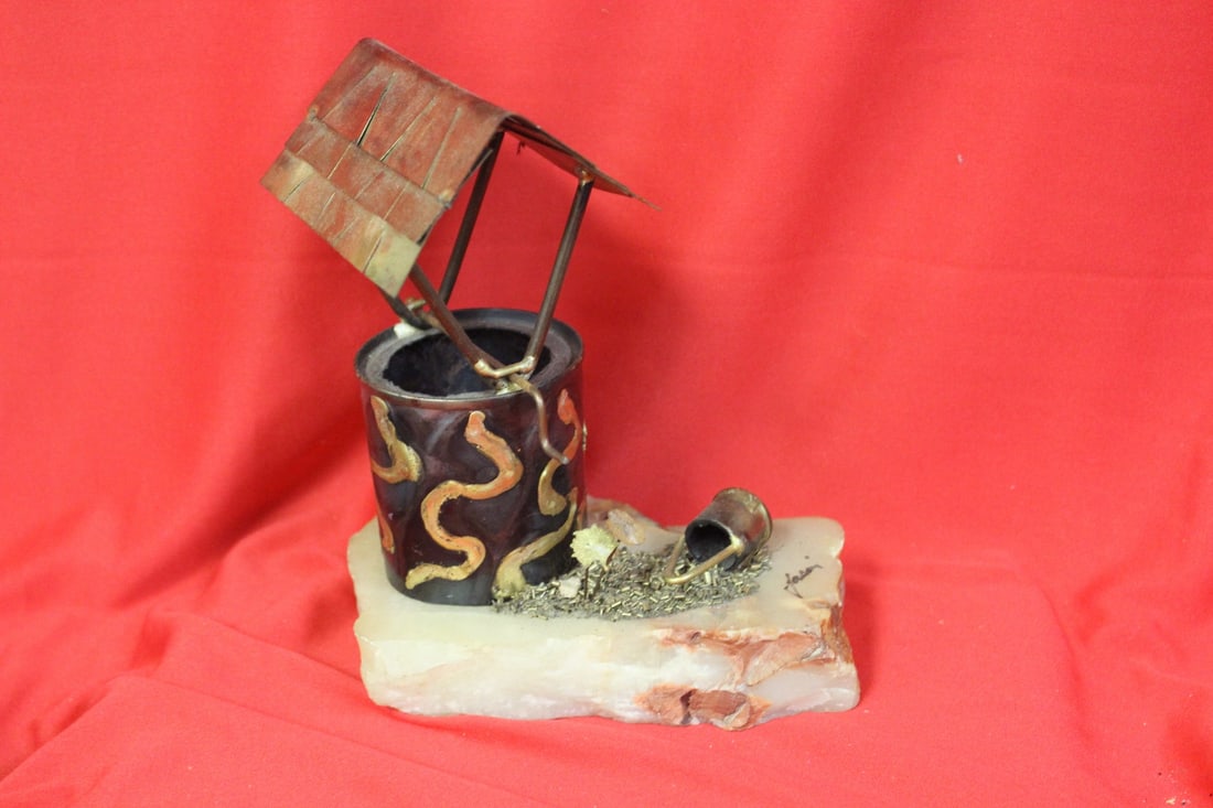 A Signed Metal Well House: 7 1/8" tall