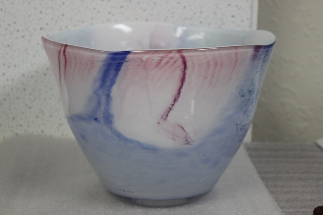 A Large Art Glass Bowl: Handcrafted Canada Glassworks - 10 1/2" in diameter x 7 1/4" tall - Artist signed and dated