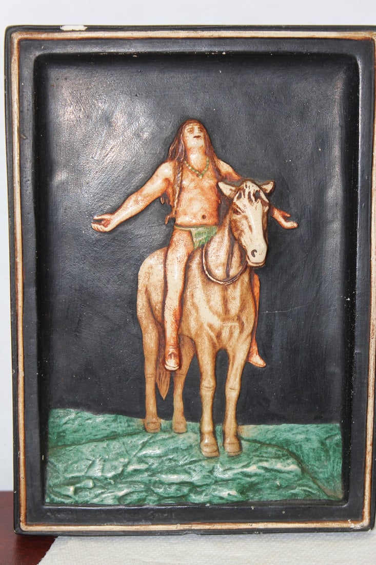 An Indian Chalk Tile: please note: chips - 9 1/8" x 6 1/2"