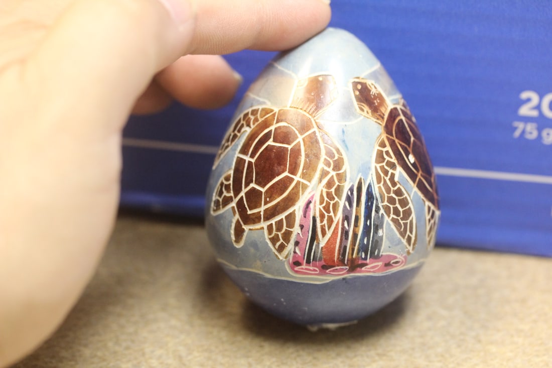 Carved Turtle Stone Egg: 3 3/8" in diameter