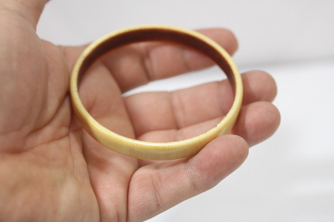A Carved Bone Bangle Bracelet - 5