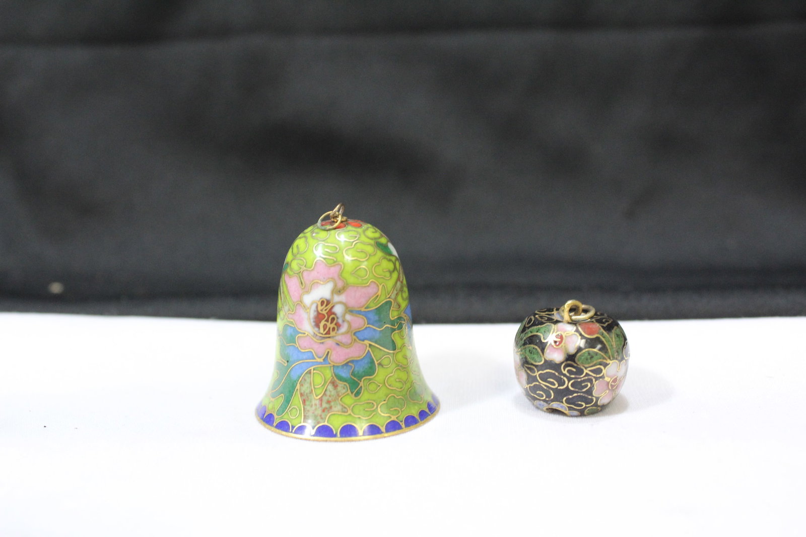 Lot of Two Cloisonne Bells: larger= 1 1/2" tall