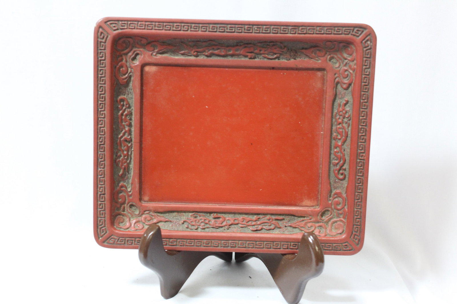 A Chinese Cinnabar Lacquer Tray: 8" x 6 3/4"