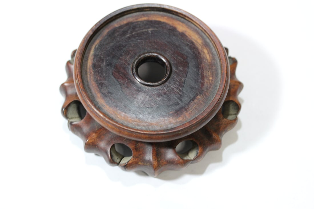An Antique/Vintage Chinese Carved Wood Stand: please note: split - possibly restored - inside diameter= 3 1/8"