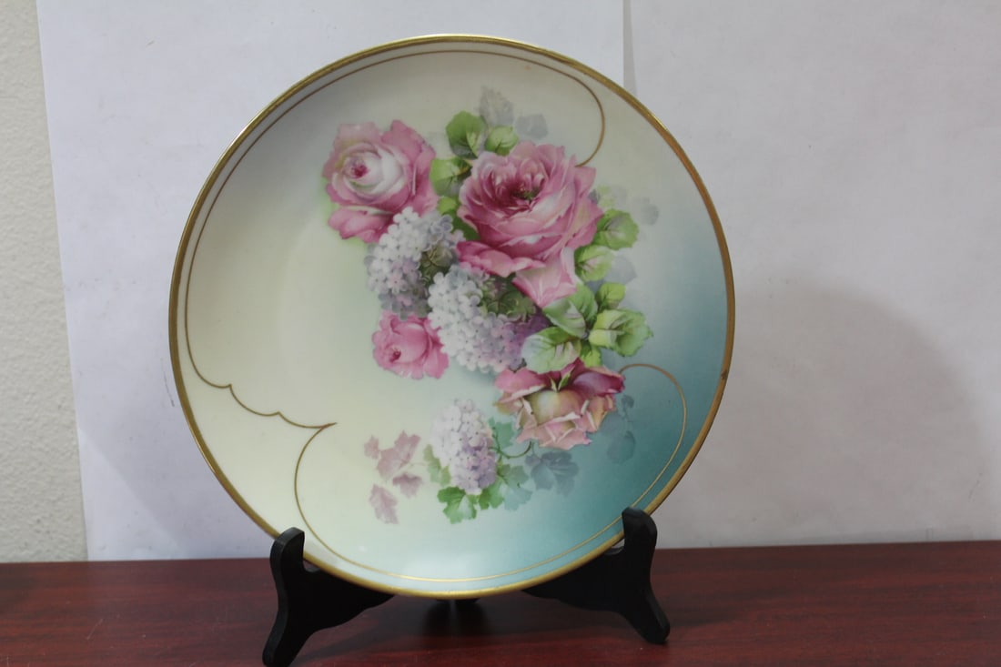 A Hand Painted Floral Plate: from Austria - 9 3/4" in diameter