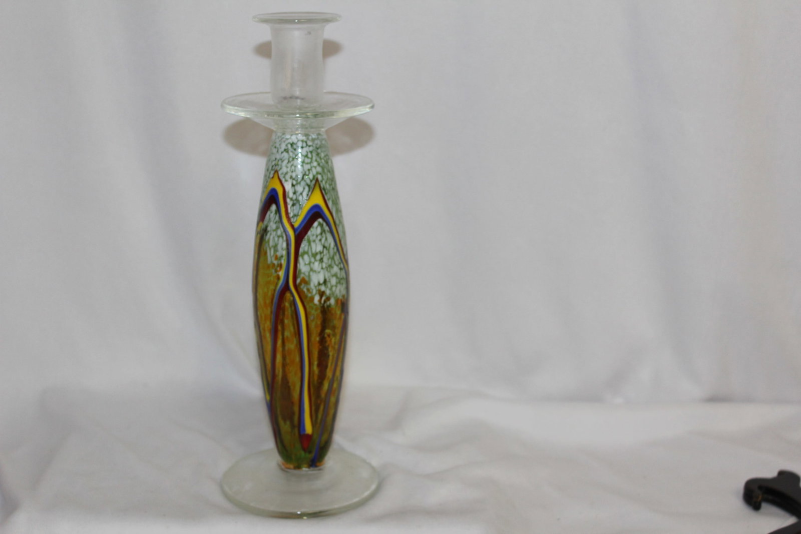 An Art Glass Candlestick: 11" tall
