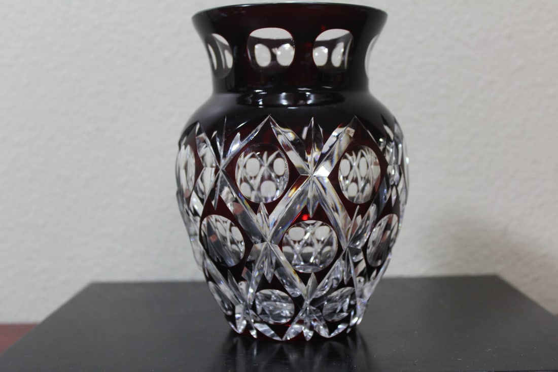 A Ruby Red Cut Glass Vase: 6 1/8" tall