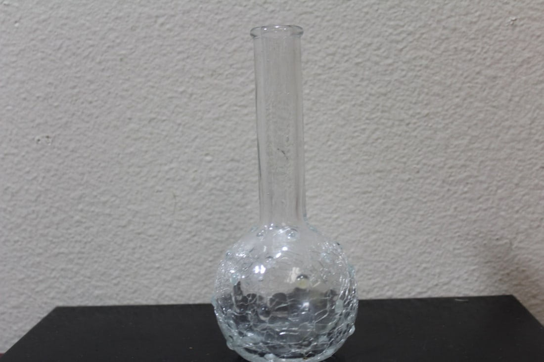 A Crackle Glass Beaker Form Vase: 6 inches tall