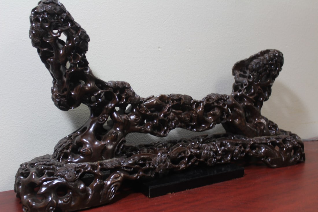 A Well Carved Wooden Stand: probably for some sort of a tusk - 30 1/2" long