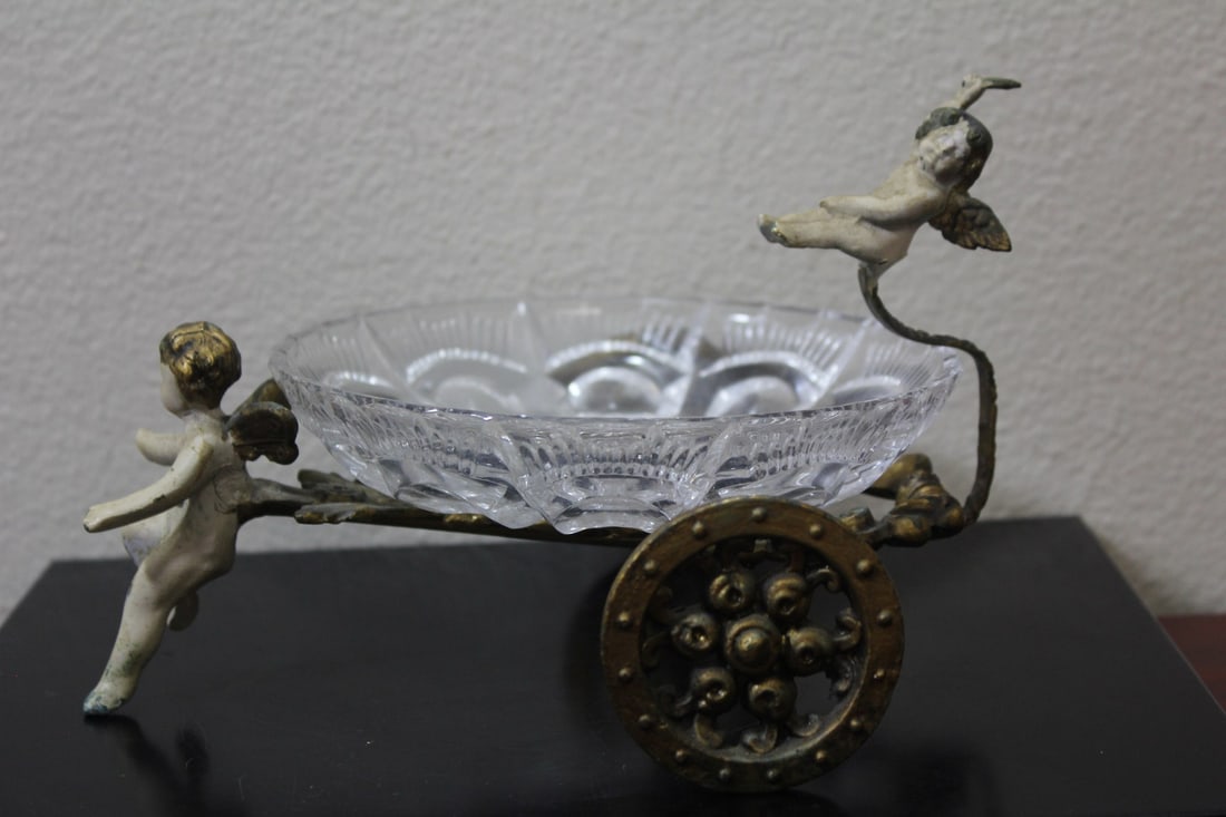 A Cast Iron and Glass Bowl/Dish: 4 3/4" tall - very unusual