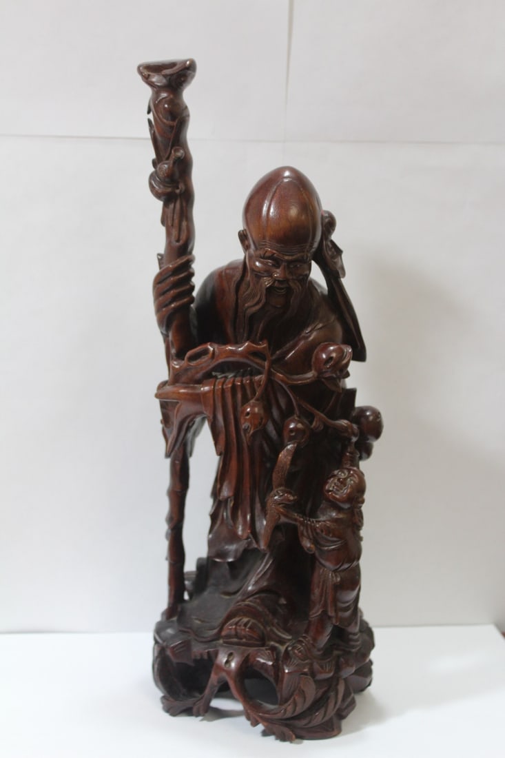 A Chinese Rosewood Carving of a Sage: antique/vintage - 17" at the highest point