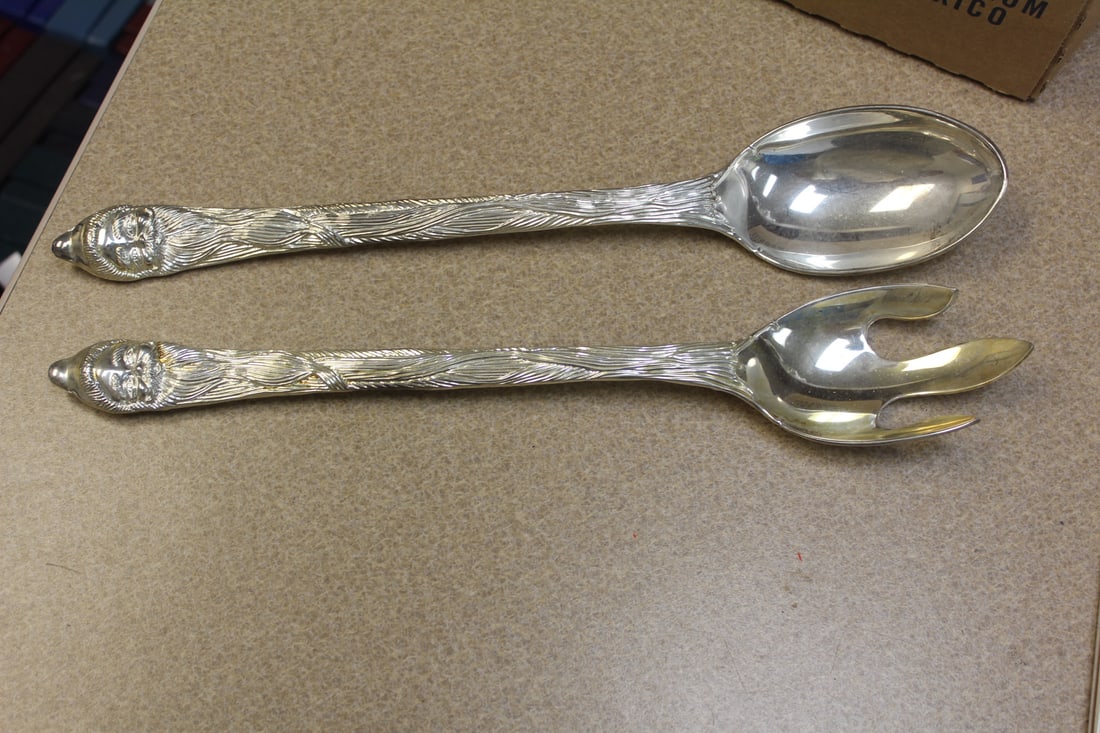 Santa Spoon and Fork Set: both are serving pieces - silverplate - 12 3/4" long each