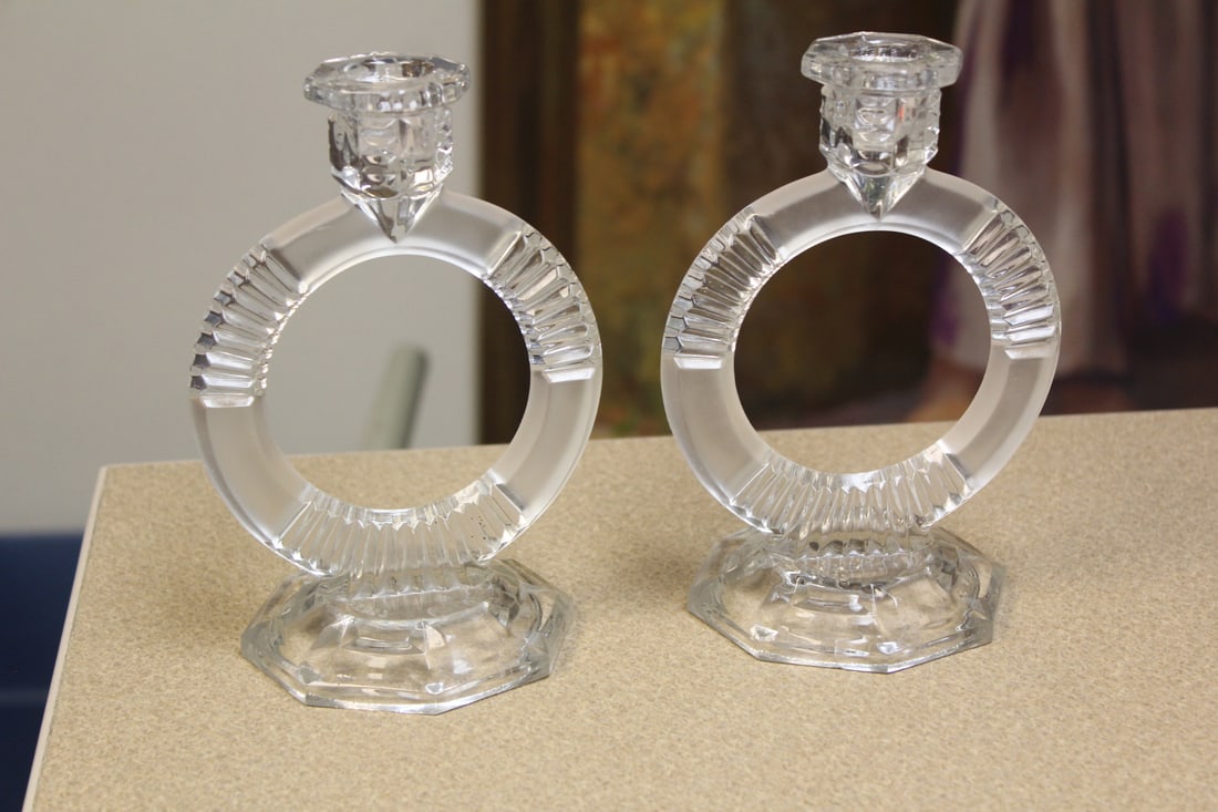Pair of Candle Holders: glass or crystal - 7" tall