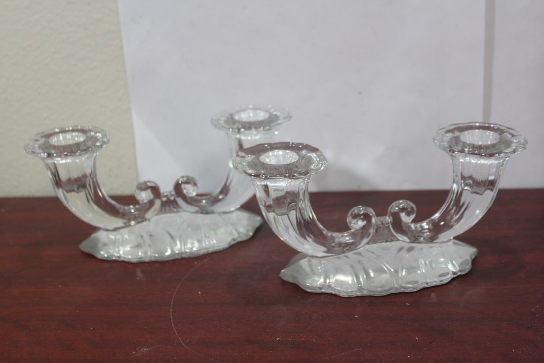A Pair of Candle Holders: most likely Heisey or Cambridge - 7 1/2" in diameter
