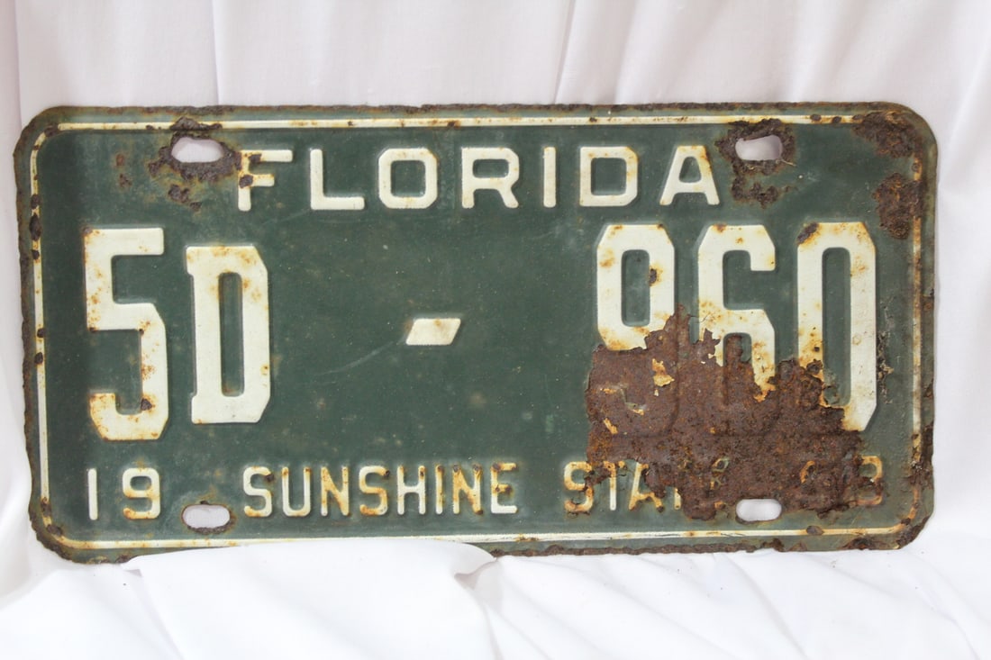 A 1958 Florida License Plate: 12" long
