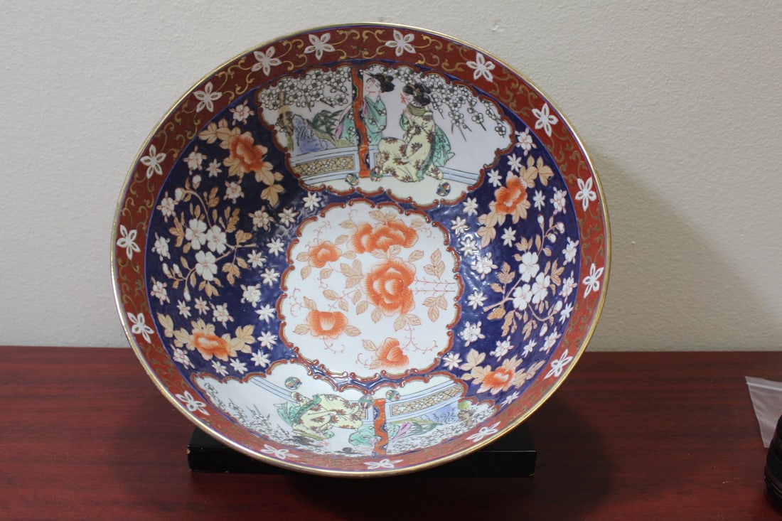 A Large Oriental Center Bowl: Signed - 14 inches in diameter
