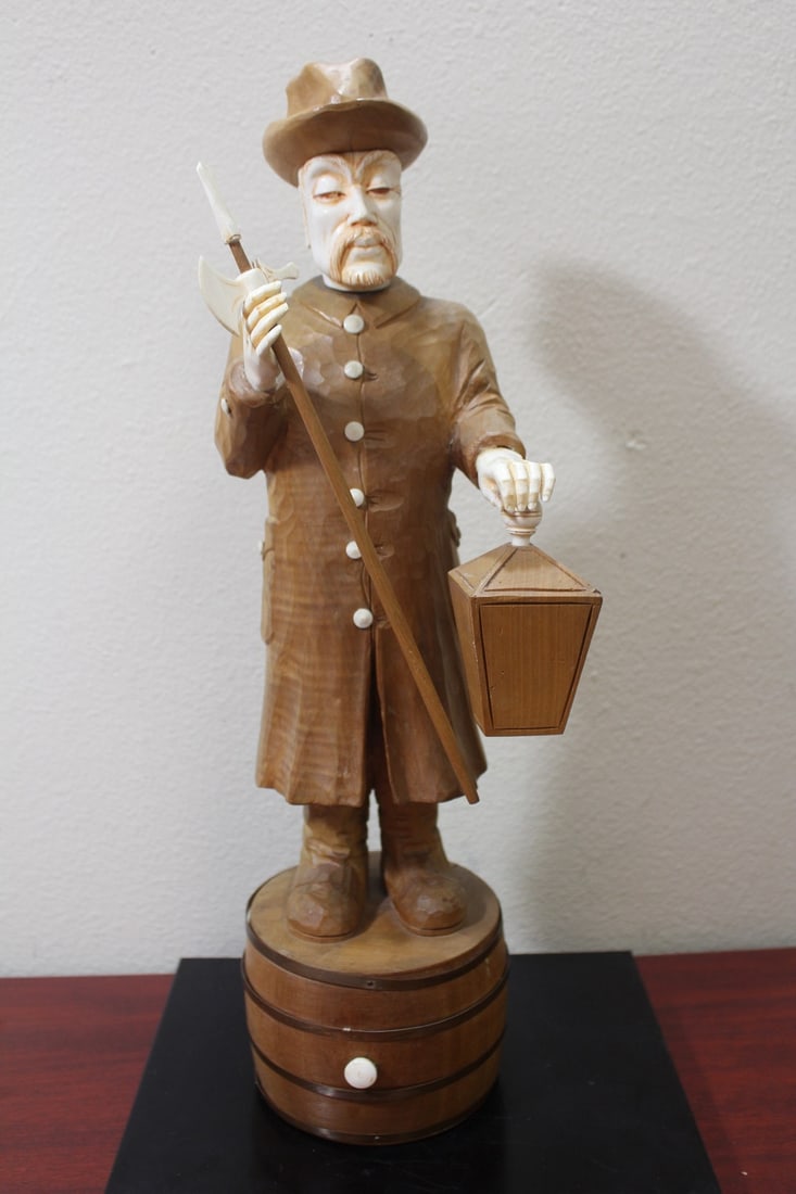 A Large Wooden Man: with bone face and hand - 18 1/4" tall