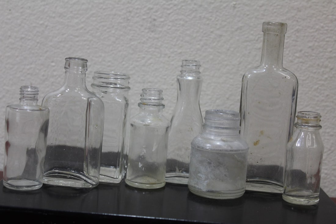 Lot of 8 Vintage Bottles: tallest= 5 1/2" tall