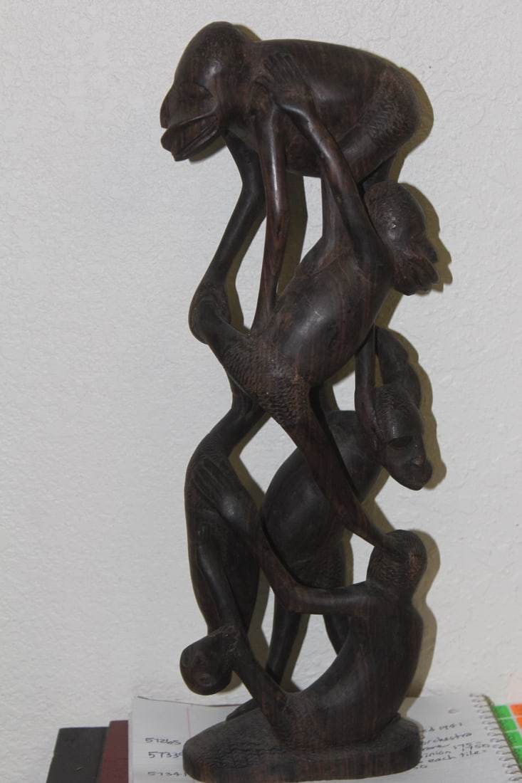 Carved African Group of Monkeys: believed to be carved from one piece of wood - antique - 15 1/2" inches tall