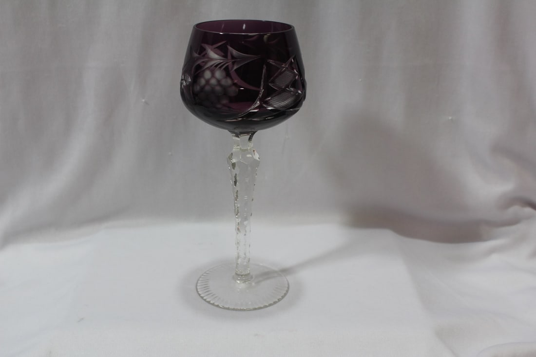 An Amethyst Cut Glass Goblet: 8" tall