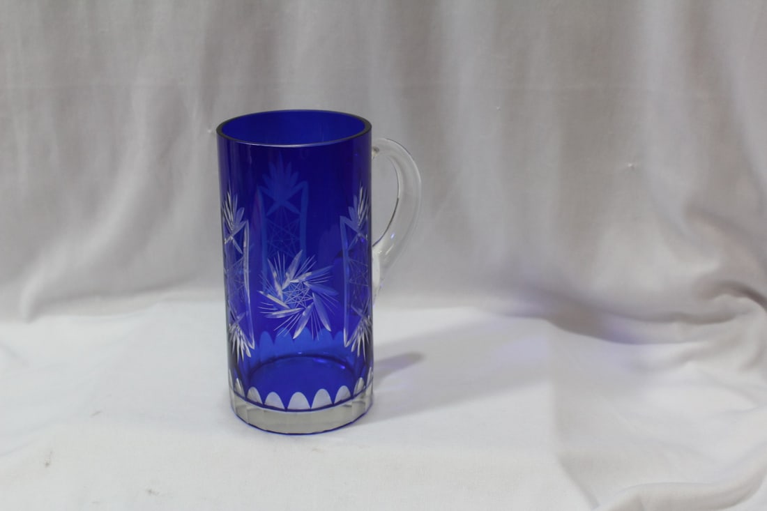 A Cobalt Blue Cut Glass Mug: 6 1/4" tall