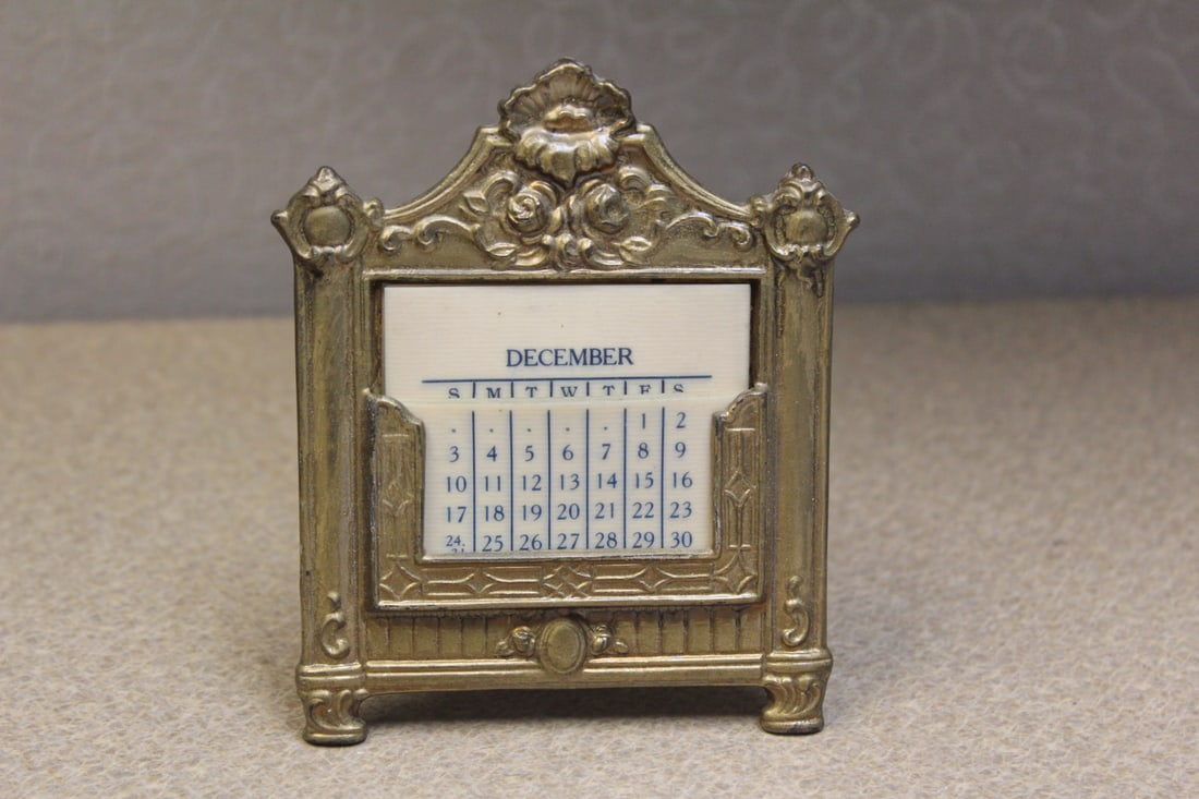 Antique Bronze and Celluloid Calander: 1893 JB or Jenning Brothers - 3 1/4" across