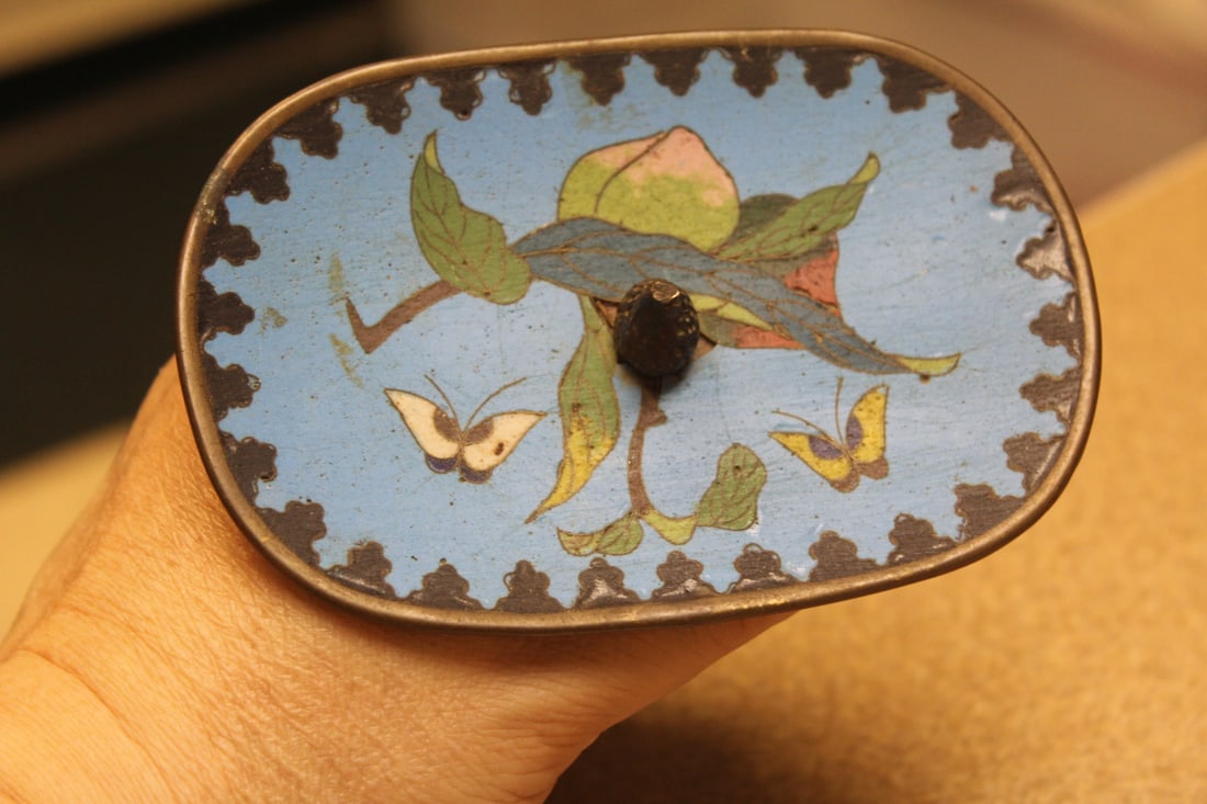 Antique Cloisonne Dish Stand: Chinese/Japanese - 4 5/8" across - 19th century