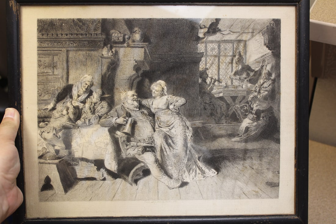 Dated 1885 Etching on Silk: by Gebbie and Company - signed J.S. King - 14 3/4" x 11 3/4"