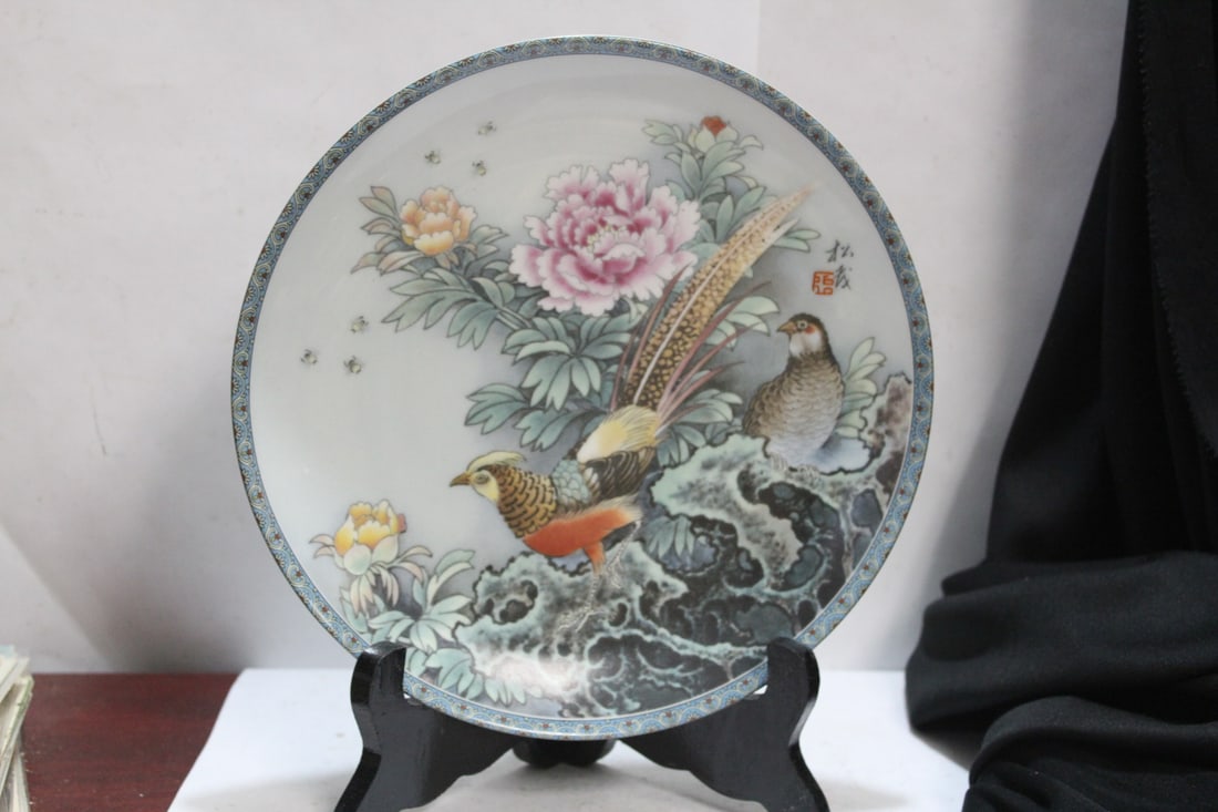 A Handpainted, Signed Chinese Plate: with box and COA - 8 5/8" in diameter
