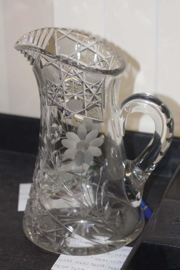 ABP Cut Glass Pitcher: American Brilliant Period - 10 1/8" tall