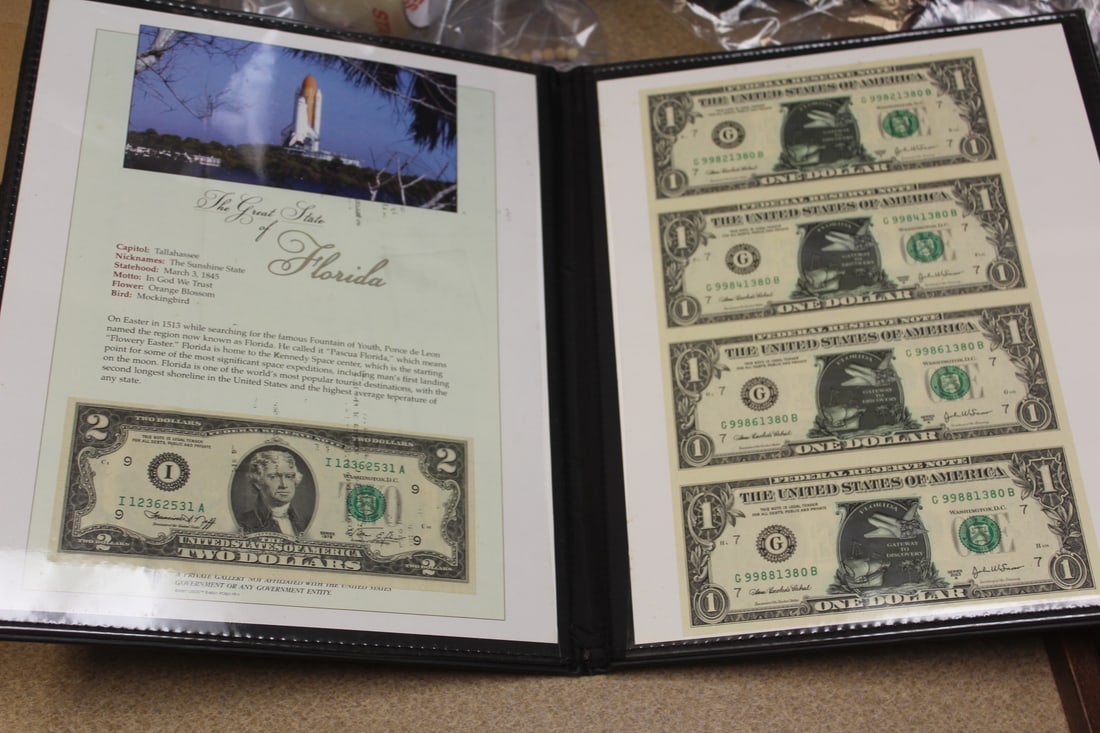 Uncut $1.00 Sheet of 4 plus $2.00 Note: US Commemorative Gallery Florida
