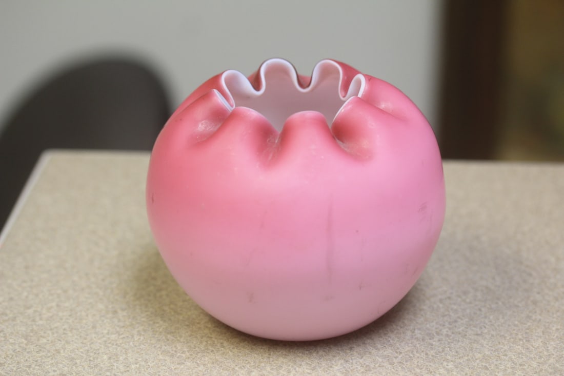 Peach Bloom Pink Satin Glass Bowl: 4 1/2" tall