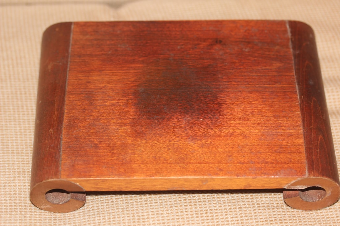 Vintage Chinese Scroll Form Wooden Stand: 7 7/8" long - two toned