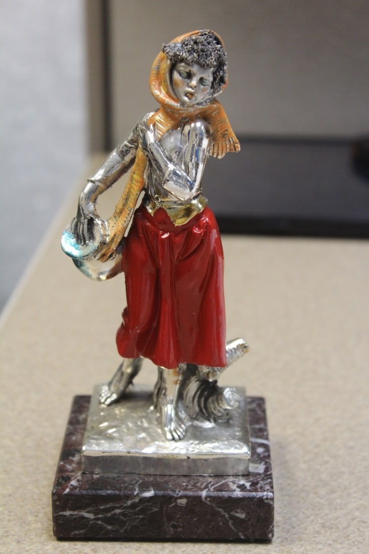 Sterling Foil Wrap Figurine: on marble vase - marked 925 - 7 inches tall