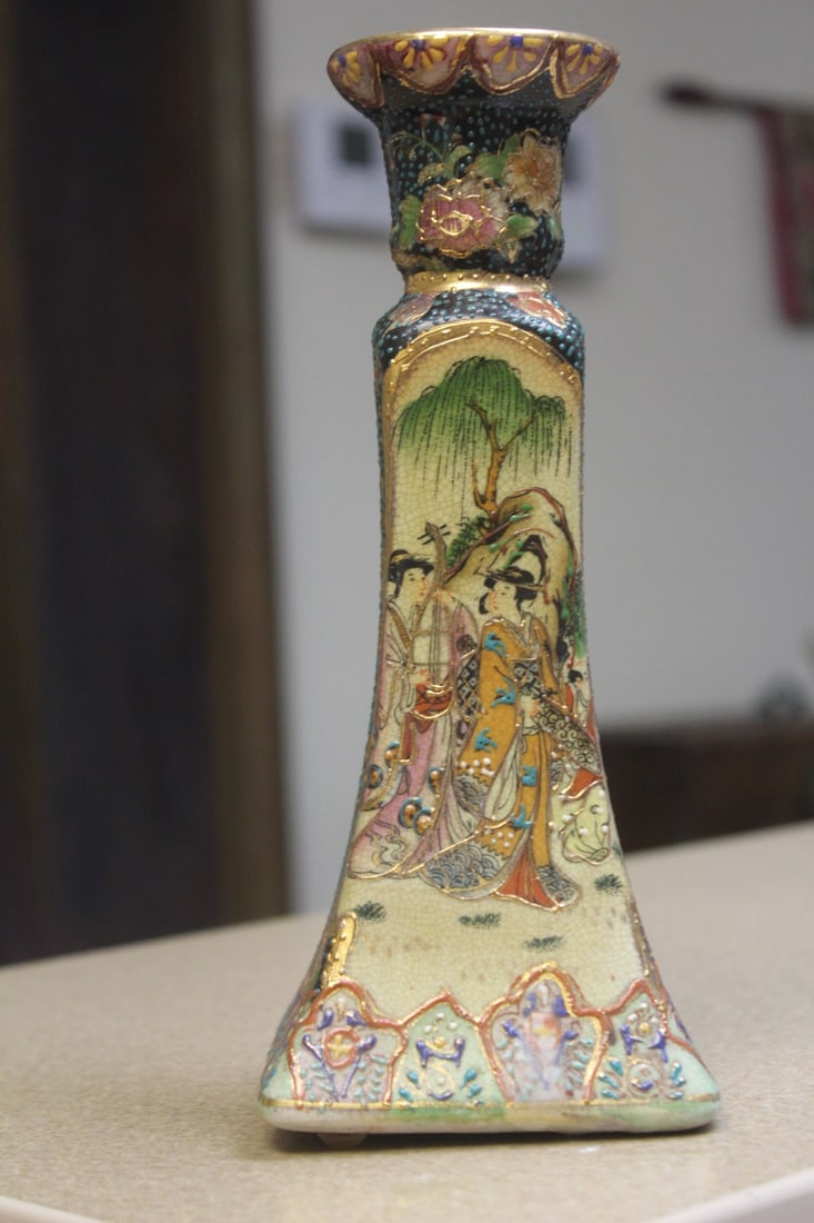 Royal Satsuma Single Candle Holder: 8 1/2" tall