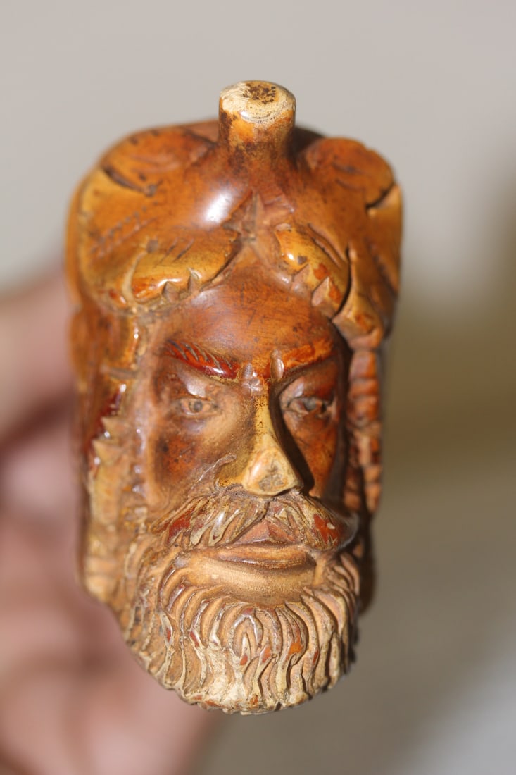 Antique Carved Sultan Smoking Pipe: antique carved sultan wooden smoking pipe - possibly during the Ottoman era - straight line measurement= 6 1/4" long