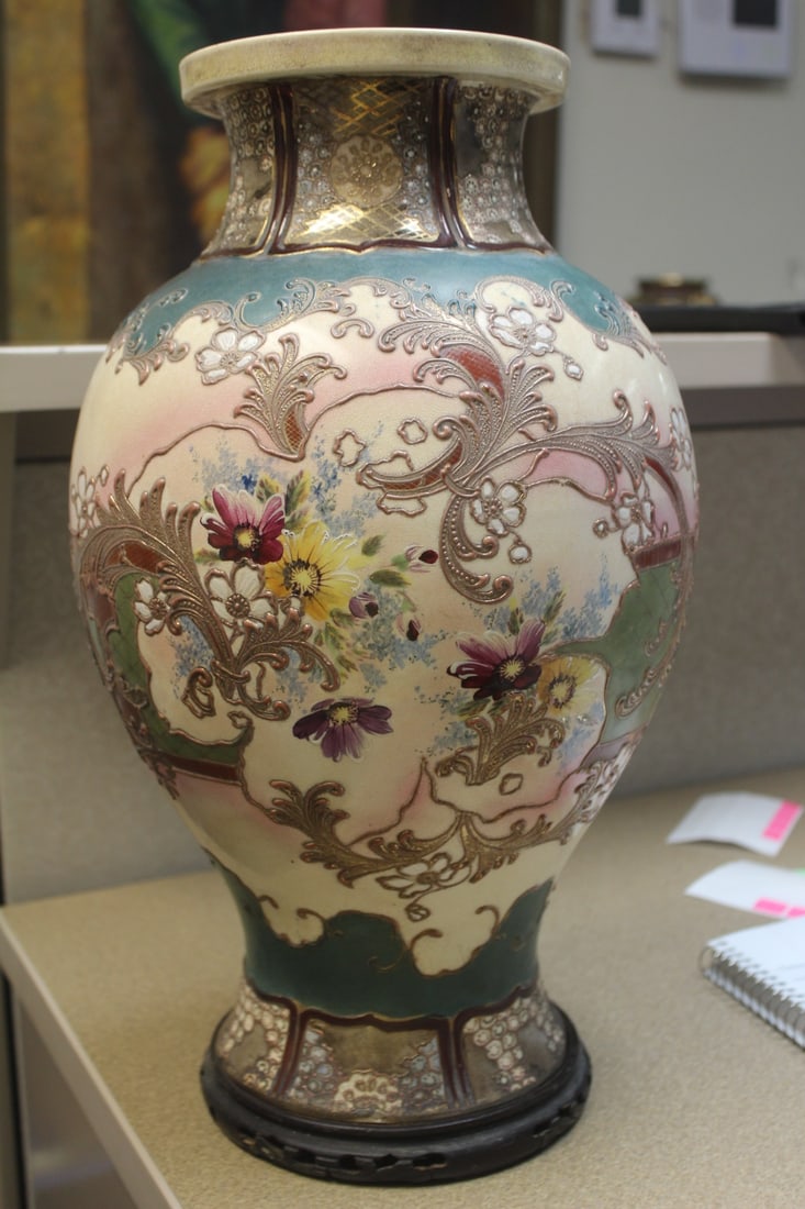 Japanese Satsuma Vase: 19th century - please note: previously drilled as a lamp - 17 1/2" tall