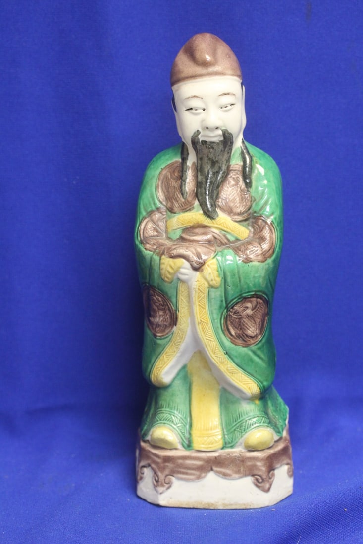 Antique Chinese Bisque Porcelain Figure: most likely 19th to early 20th century - maker's mark in Chinese on bottom - 10 1/2" tall