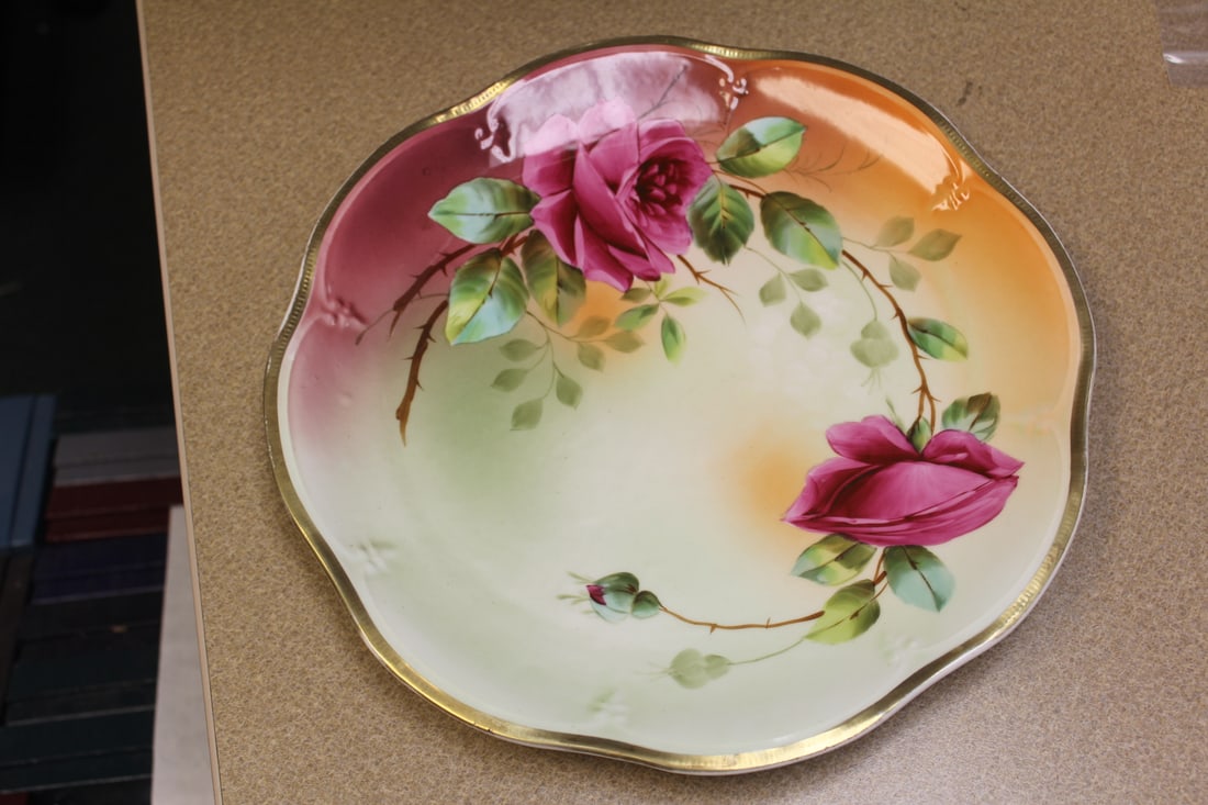 Hand Painted Rose Pattern Charger: 12 3/8" in diameter
