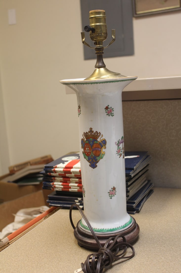 Vintage/Antique Chinese Vase turned into a Lamp: chinese export trumpet vase - possibly 19th century - ceramic part= 11 7/8" tall - not sure if lamp works or not