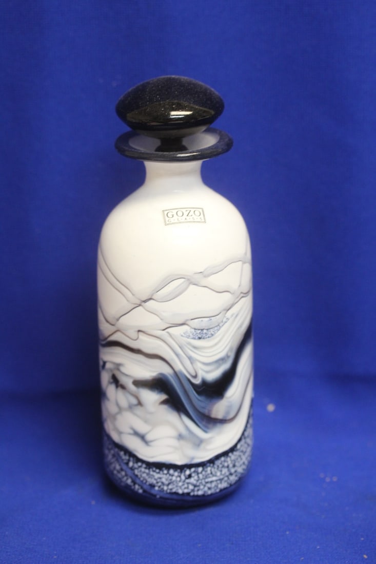 Signed Gozo Glass Perfume Bottle: 7 1/2" tall - art glass design
