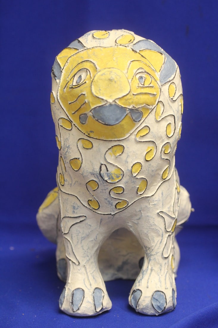 Paper Mache Lion: signed Mexico - 11 1/2" tall