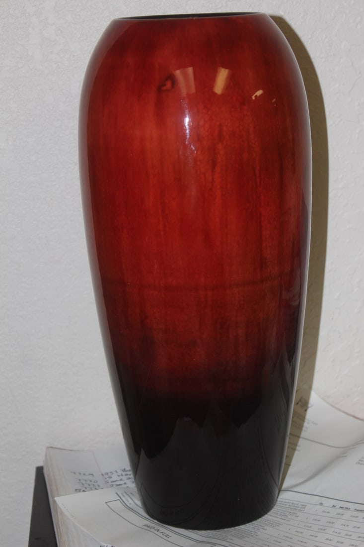 Deco Period Moorcroft Vase: deco period Moorcroft red flambe rolled shoulder art pottery vase - 14 1/2" tall