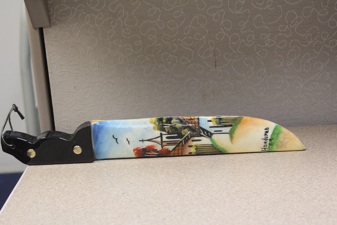 Decorative Hand Painted Wooden Knife: 14" long