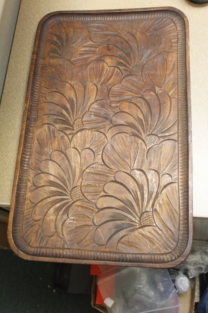 Vintage Carved Wood Tray: 19" x 11 5/8"
