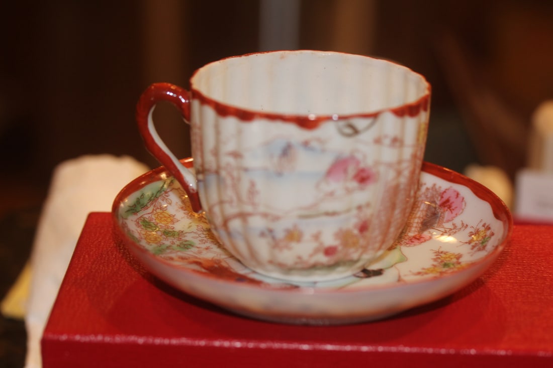 Antique Japanese Geisha Cup and Saucer: early 20th century - cup= 2 3/8" tall