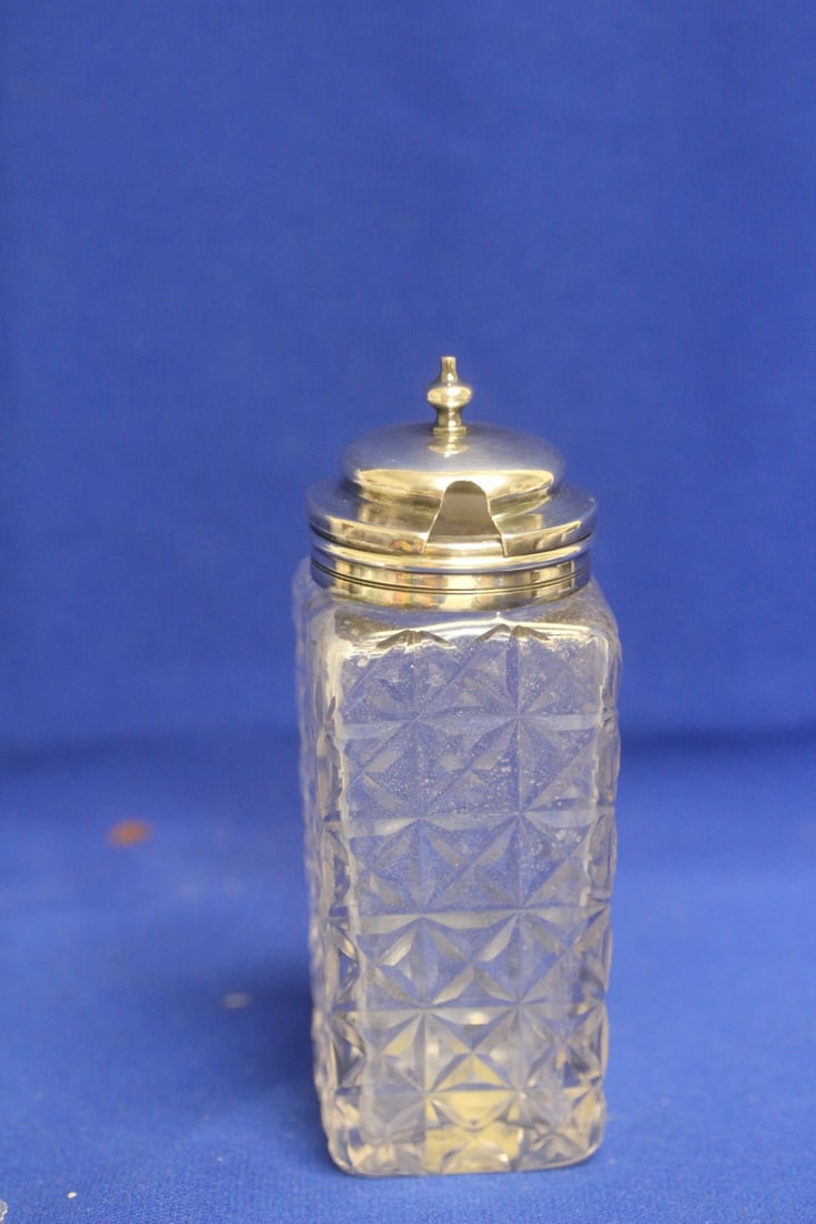 Vintage/Antique Seasoning Glass Bottle: most likely silverplate top - possibly depression era - 5 inches tall
